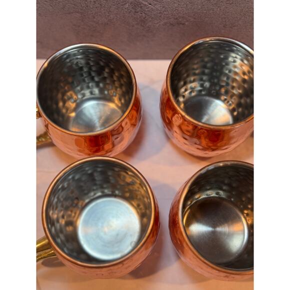 Set of 4 Hammered Copper Moscow Mule Mugs – Brass Handles – 16 oz - Picture 4 of 4